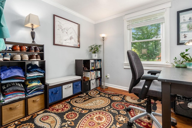 5950 Ambleside Dr, Columbus, OH 43229 - office area featuring wood finished floors and ornamental molding