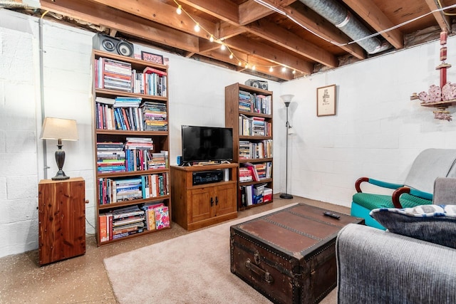 5950 Ambleside Dr, Columbus, OH 43229 - living area with concrete block wall