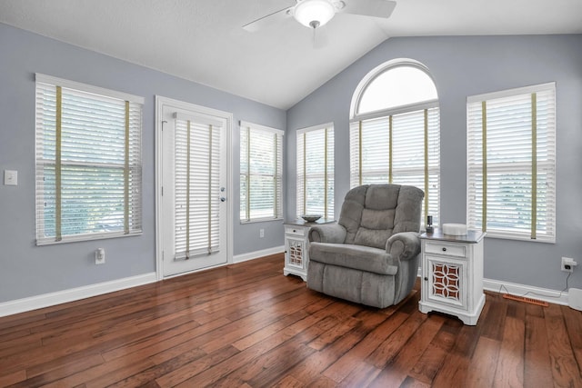 4887 Rays Cir, Dublin, OH 43016 - sitting room with ceiling fan, dark wood-style flooring, and vaulted ceiling