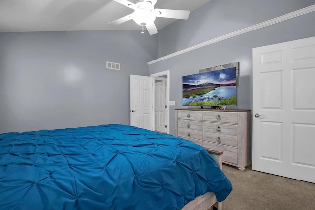 4887 Rays Cir, Dublin, OH 43016 - carpeted bedroom with vaulted ceiling and ceiling fan