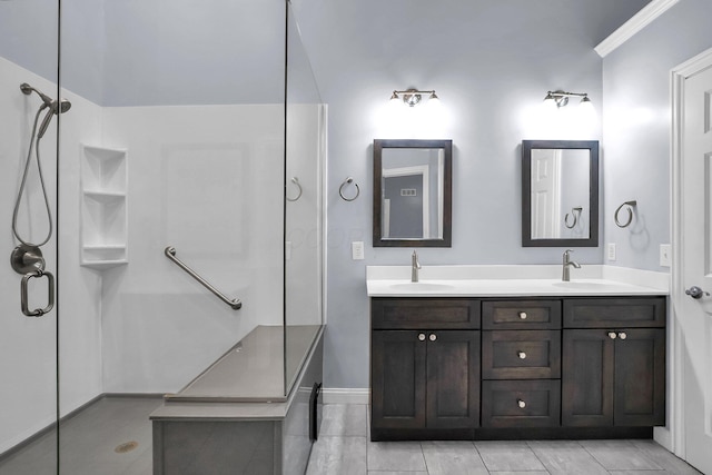4887 Rays Cir, Dublin, OH 43016 - bathroom featuring a shower with door and double vanity