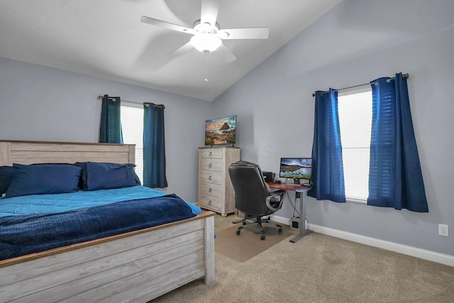 4887 Rays Cir, Dublin, OH 43016 - bedroom featuring carpet flooring, vaulted ceiling, a desk, and ceiling fan