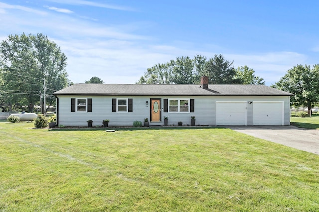 94 Fox Chase Dr, Newark, OH 43055 - ranch-style house featuring a garage, driveway, a chimney, and a front yard
