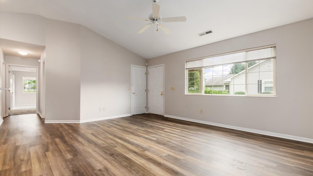 733 Windsor Ln, Heath, OH 43056 - unfurnished room with lofted ceiling, wood finished floors, and ceiling fan