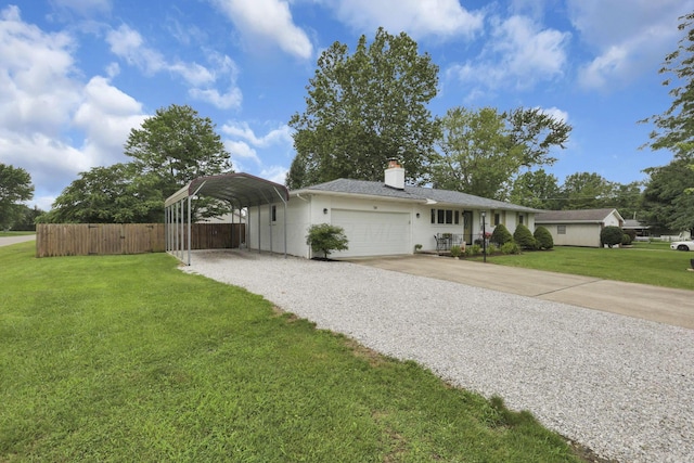 54 Barry Rd SW, Reynoldsburg, OH 43068 - ranch-style home with concrete driveway, a detached carport, an attached garage, and a chimney