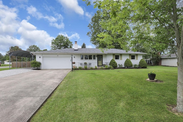 54 Barry Rd SW, Reynoldsburg, OH 43068 - single story home featuring driveway, a front yard, a garage, a chimney, and a carport
