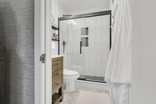 54 Barry Rd SW, Reynoldsburg, OH 43068 - full bathroom featuring marble look tiles, vanity, and a stall shower