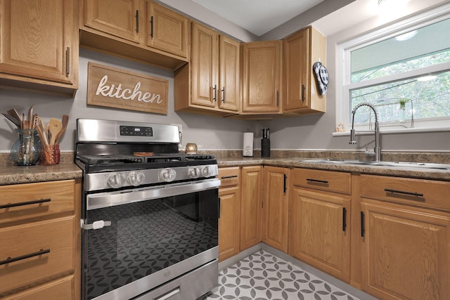 1418 Clemens Pl, Reynoldsburg, OH 43068 - kitchen with stainless steel gas range oven and a sink