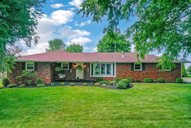 3251 Old Mill Rd NE, Lancaster, OH 43130 - ranch-style house with brick siding, a front yard, and covered porch
