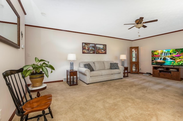 3251 Old Mill Rd NE, Lancaster, OH 43130 - living area with a ceiling fan, carpet floors, and crown molding