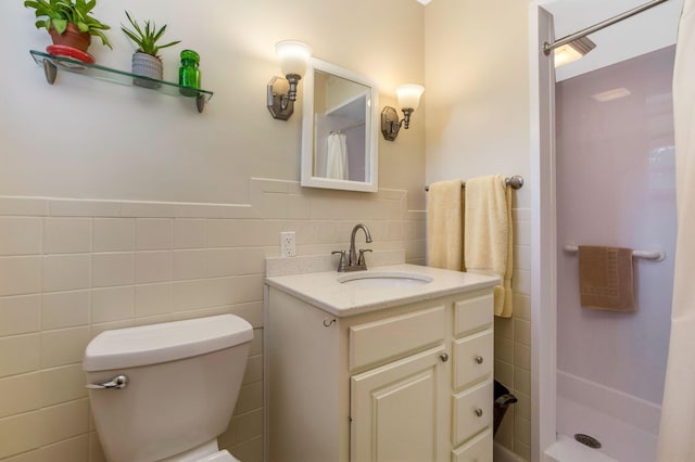 3251 Old Mill Rd NE, Lancaster, OH 43130 - full bath featuring tile walls, vanity, a stall shower, and wainscoting