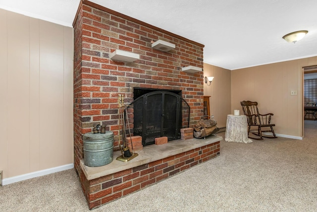 3251 Old Mill Rd NE, Lancaster, OH 43130 - living area featuring carpet floors, ornamental molding, and a fireplace