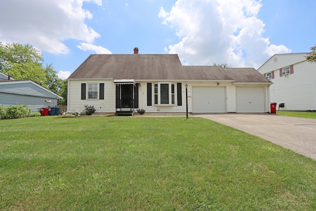 5278 Edgeview Rd, Columbus, OH 43207 - cape cod house featuring an attached garage, driveway, a front lawn, and a chimney