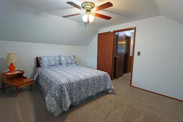 5278 Edgeview Rd, Columbus, OH 43207 - bedroom with vaulted ceiling, light colored carpet, and ceiling fan