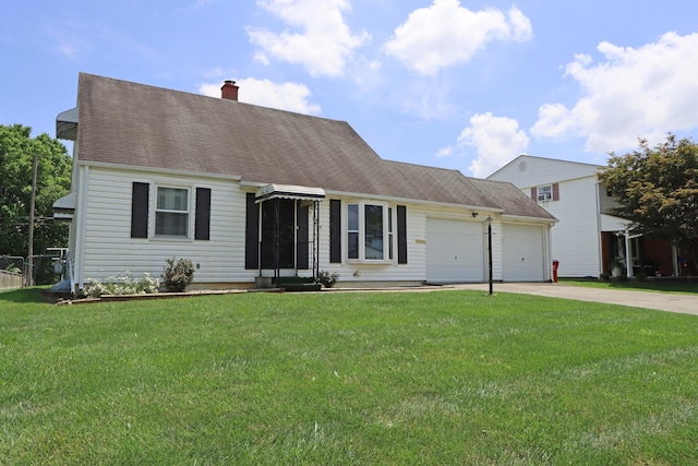 5278 Edgeview Rd, Columbus, OH 43207 - view of front facade with an attached garage, concrete driveway, a chimney, and roof with shingles
