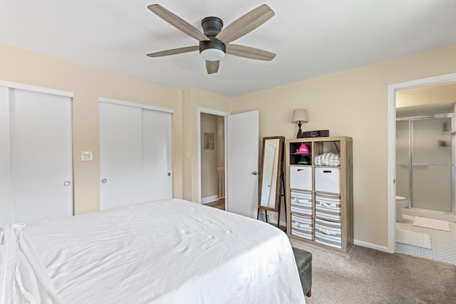 2635 Youngs Grove Rd, Columbus, OH 43231 - bedroom featuring carpet floors, two closets, ensuite bathroom, and ceiling fan