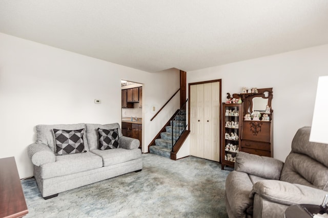 229 Danbury Rd, West Jefferson, OH 43162 - living area with stairs and carpet floors