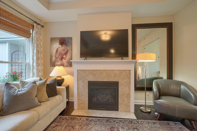 6918 Rothwell St, New Albany, OH 43054 - living area featuring wood finished floors and a fireplace