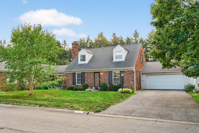 4368 Airendel Ct, Columbus, OH 43220 - new england style home with brick siding, a chimney, driveway, a front lawn, and a garage