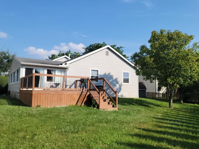 3425 Furrow Ct, Canal Winchester, OH 43110 - rear view of house featuring a wooden deck, a yard, and stairway