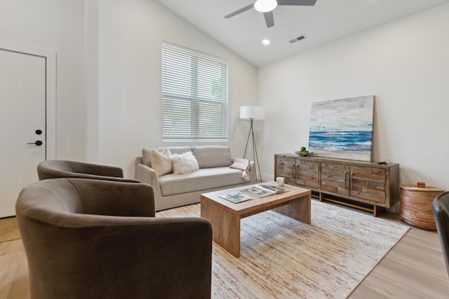 875 Bellows Ave, Columbus, OH 43223 - living area featuring lofted ceiling, wood finished floors, ceiling fan, and recessed lighting