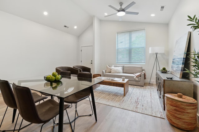 875 Bellows Ave, Columbus, OH 43223 - living area featuring lofted ceiling, a ceiling fan, light wood-type flooring, and recessed lighting
