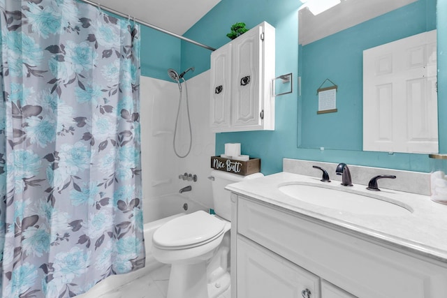 1293 Gresham Rd, Columbus, OH 43204 - full bath with vanity, shower / bath combo with shower curtain, and marble finish flooring