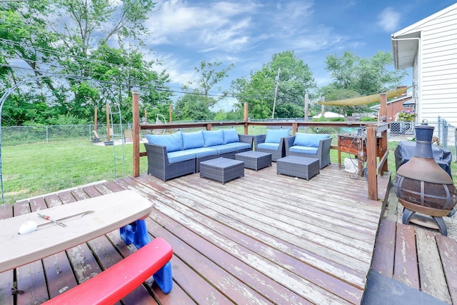 1293 Gresham Rd, Columbus, OH 43204 - wooden terrace featuring outdoor lounge area and a fenced backyard