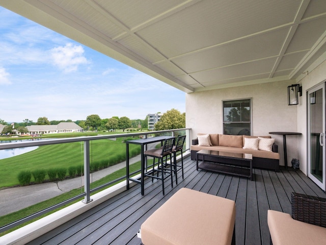 5285 Highpointe Lakes Dr Unit 201, Westerville, OH 43081 - wooden deck with an outdoor living space and a water view