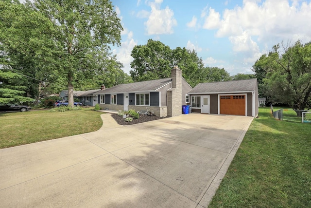 2579 Wickliffe Rd, Columbus, OH 43221 - ranch-style house featuring a chimney, driveway, a front yard, and an attached garage