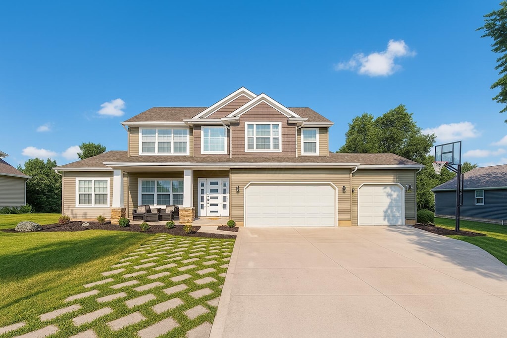 556 Kasons Way, Columbus, OH 43230 - craftsman-style home with driveway, a front lawn, a porch, and a garage
