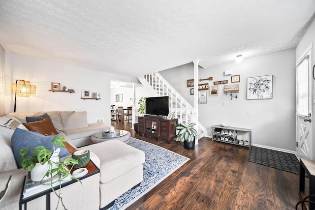 8194 Baltimore Ave Unit 6E, Westerville, OH 43081 - living area featuring stairs, wood finished floors, and a textured ceiling