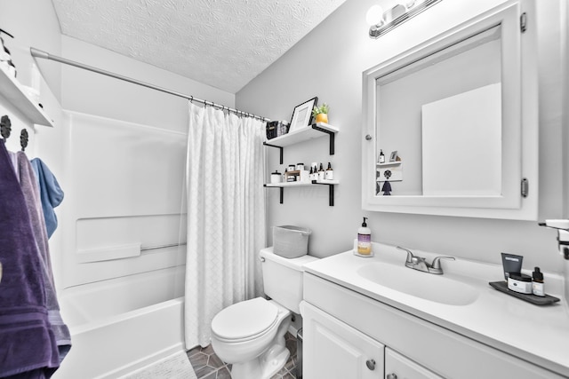 8194 Baltimore Ave Unit 6E, Westerville, OH 43081 - bathroom featuring vanity, shower / tub combo with curtain, and a textured ceiling