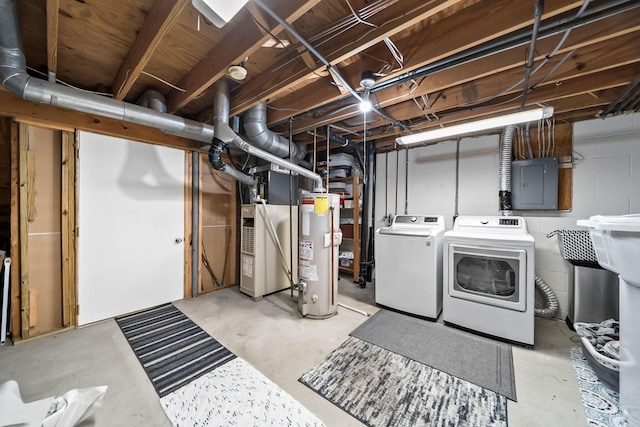 8194 Baltimore Ave Unit 6E, Westerville, OH 43081 - unfinished basement featuring water heater, electric panel, and separate washer and dryer