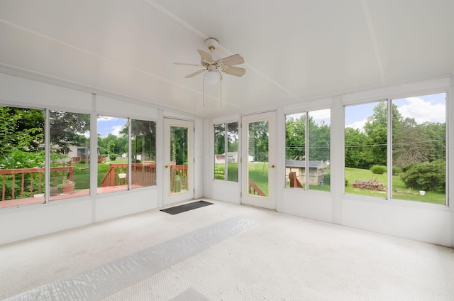 5930 Coonpath Rd NW, Carroll, OH 43112 - unfurnished sunroom with a ceiling fan and lofted ceiling