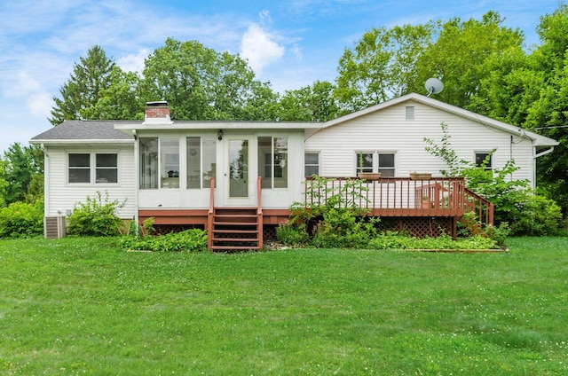 5930 Coonpath Rd NW, Carroll, OH 43112 - back of house featuring a chimney, a sunroom, and a yard