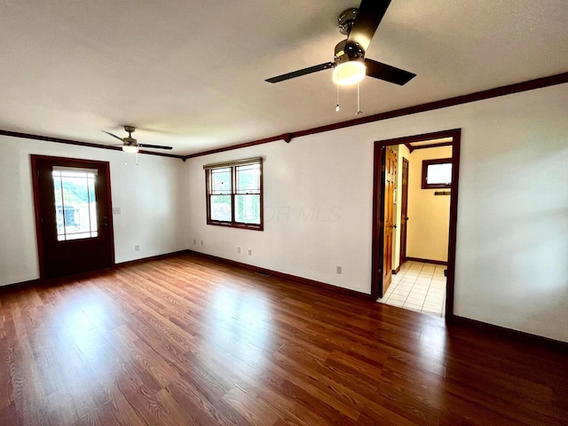 268 Clayburne Blvd, Chillicothe, OH 45601 - unfurnished room featuring ceiling fan, ornamental molding, healthy amount of natural light, and wood finished floors