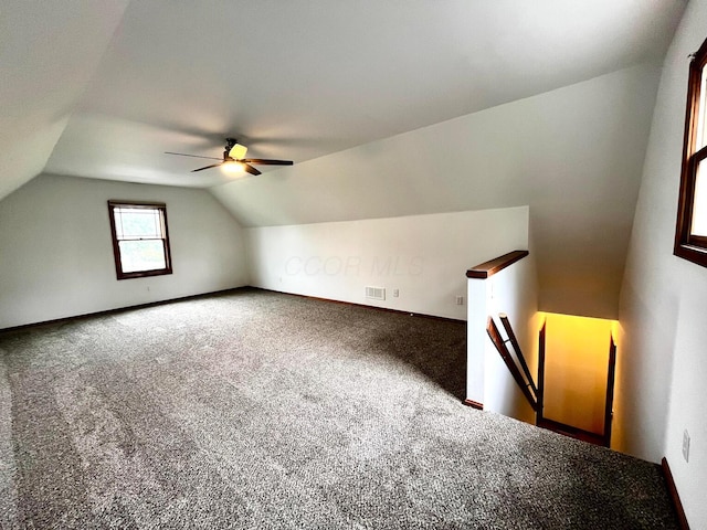268 Clayburne Blvd, Chillicothe, OH 45601 - additional living space with vaulted ceiling, carpet floors, and ceiling fan