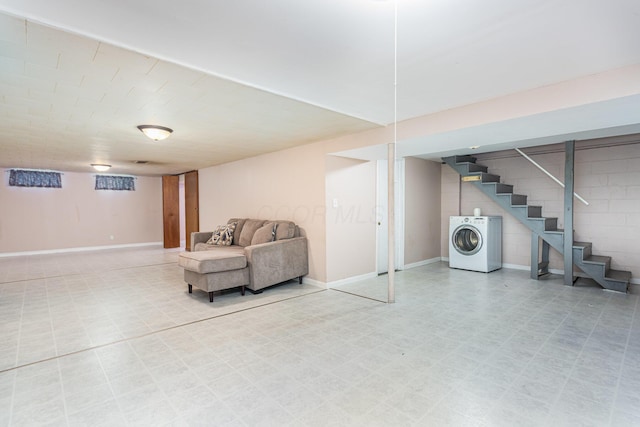 2115 Case Rd, Columbus, OH 43224 - finished basement with washer / dryer, stairway, and light flooring
