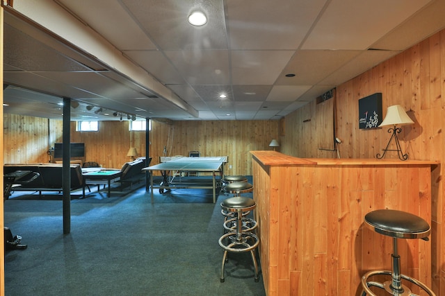 3808 Peak Ridge Dr, Columbus, OH 43230 - indoor dry bar with wooden walls and a drop ceiling