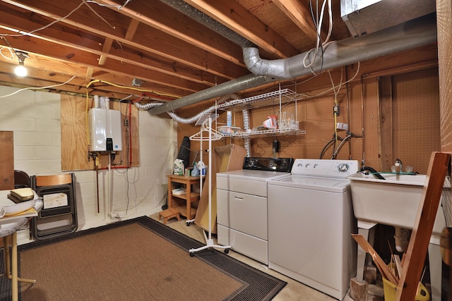 3808 Peak Ridge Dr, Columbus, OH 43230 - unfinished below grade area featuring tankless water heater and separate washer and dryer