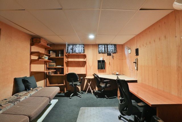 3808 Peak Ridge Dr, Columbus, OH 43230 - carpeted office featuring a paneled ceiling and wood walls