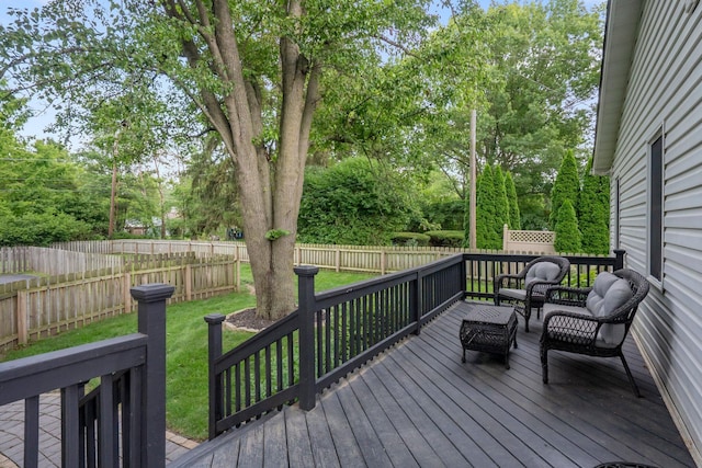 2560 Zollinger Rd, Columbus, OH 43221 - wooden terrace featuring a fenced backyard and view of wooded area