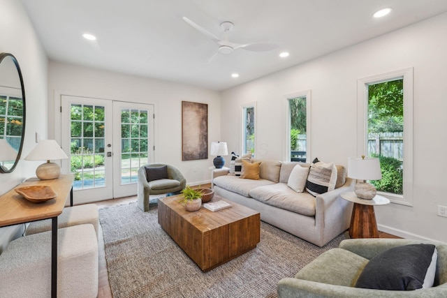 527 N Columbia Ave, Bexley, OH 43209 - living room featuring french doors, recessed lighting, and ceiling fan