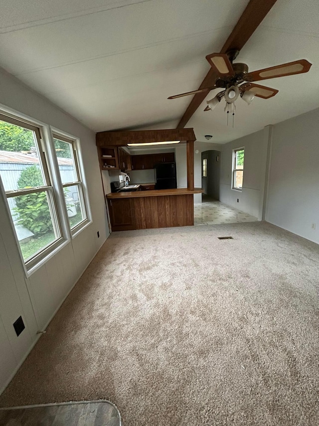 110 E Hickory Grove Rd Unit 45, Urbana, OH 43078 - unfurnished living room with a ceiling fan, light carpet, and arched walkways