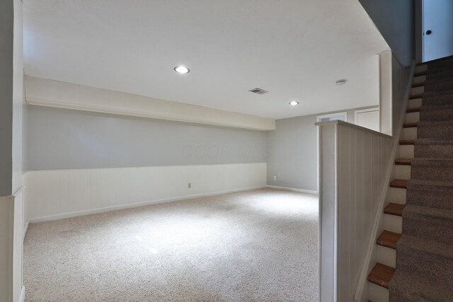 1820 Willoway Cir S, Columbus, OH 43220 - finished below grade area featuring stairway, carpet floors, and recessed lighting