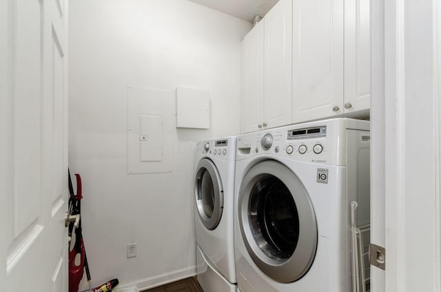 6065 Craughwell Ln, Dublin, OH 43017 - washroom featuring cabinet space, washing machine and clothes dryer, and electric panel