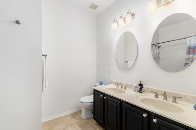 6065 Craughwell Ln, Dublin, OH 43017 - full bath featuring double vanity, tile patterned floors, and a shower with shower curtain