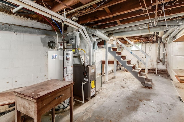 178 S Weyant Ave, Columbus, OH 43213 - unfinished basement featuring heating unit, stairs, and water heater