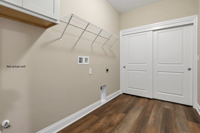 7641 Clifton Loop, Pickerington, OH 43147 - laundry area featuring hookup for a washing machine, cabinet space, electric dryer hookup, and dark wood-type flooring